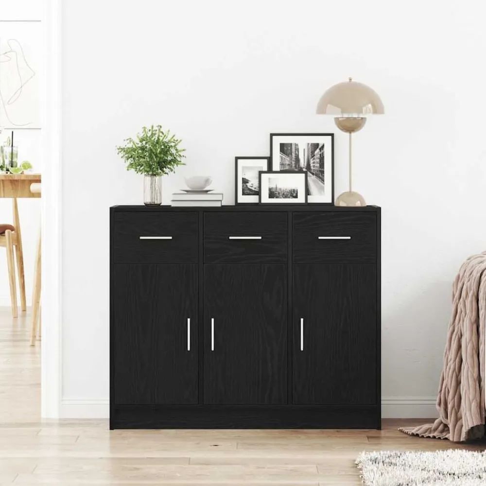 Kasten & Opbergmeubelen*vidaXL Dressoir 91x28x75 cm Engineered Wood Zwart eiken
