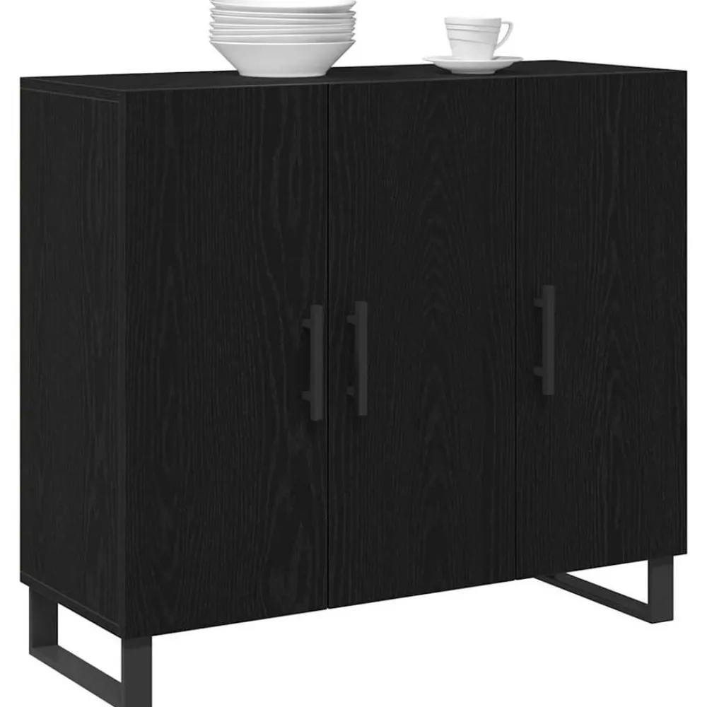 Kasten & Opbergmeubelen*vidaXL Dressoir 90 x 34 x 80 cm Bewerkt hout Zwart eiken
