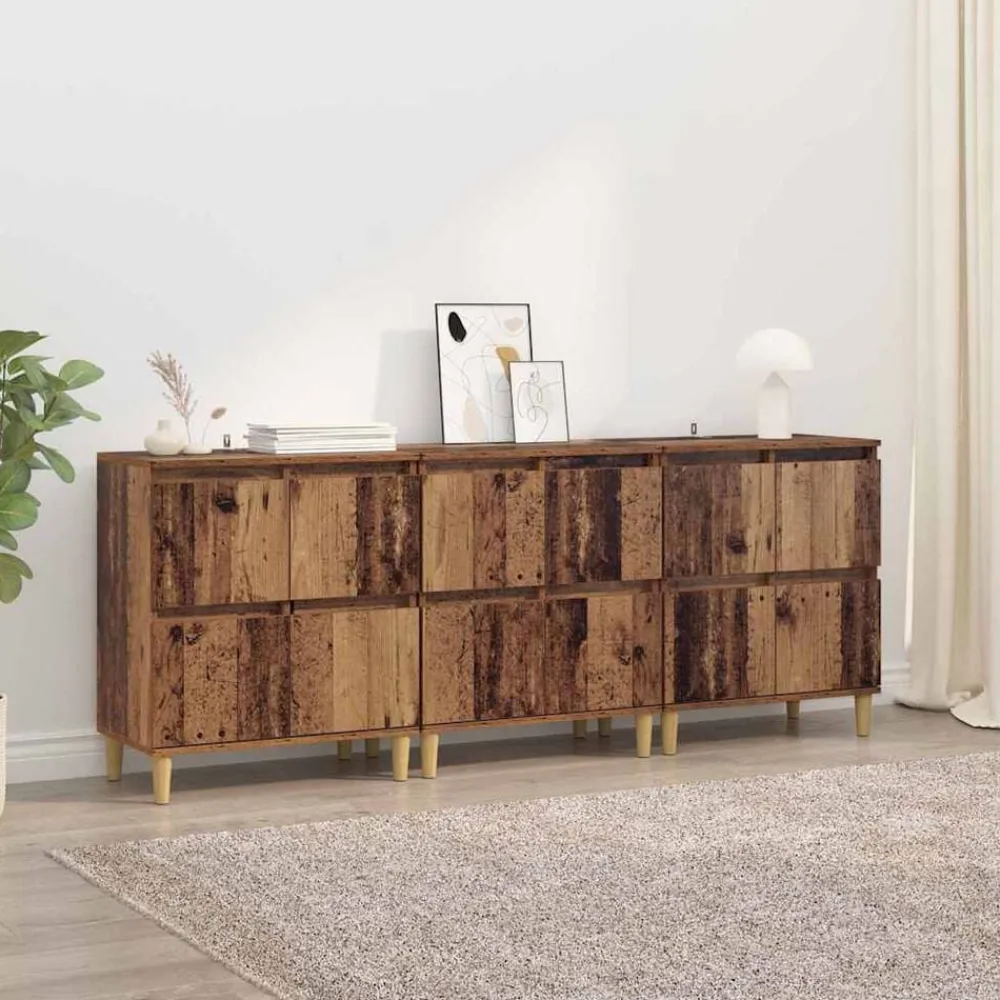 Kasten & Opbergmeubelen*vidaXL Dressoirs 3 pcs 60 x 35 x 70 cm Bewerkt hout Oud hout