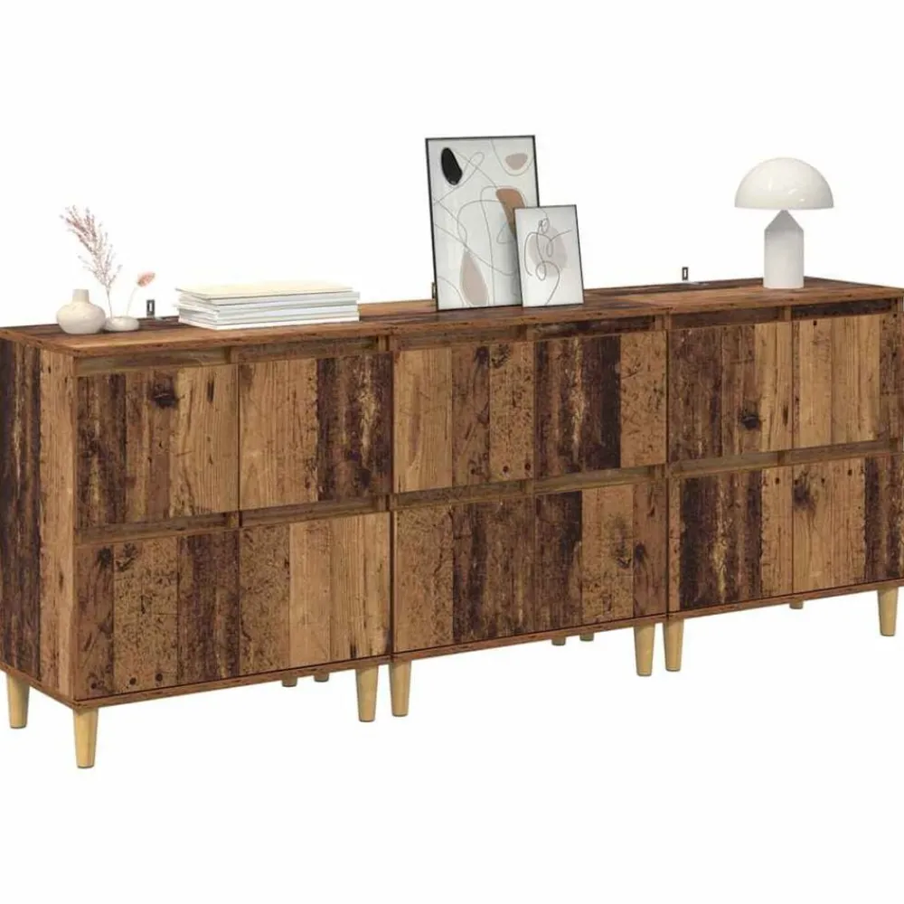 Kasten & Opbergmeubelen*vidaXL Dressoirs 3 pcs 60 x 35 x 70 cm Bewerkt hout Oud hout
