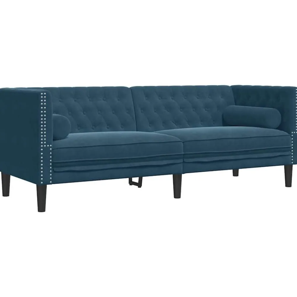 Banken*vidaXL Driezitsbank Chesterfield-stijl met bolsters fluweel Blauw