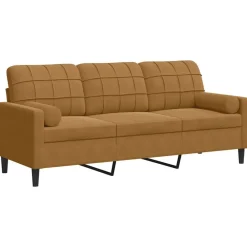 Banken*vidaXL Driezitsbank met sierkussens 180 cm fluweel Bruin