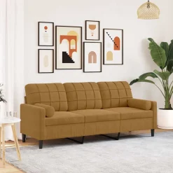 Banken*vidaXL Driezitsbank met sierkussens 180 cm fluweel Bruin