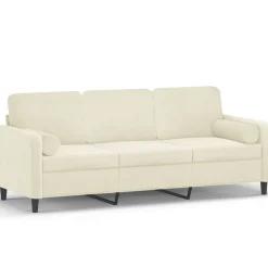 Banken*vidaXL Driezitsbank met sierkussens 180 cm fluweel crèmekleurig Crème