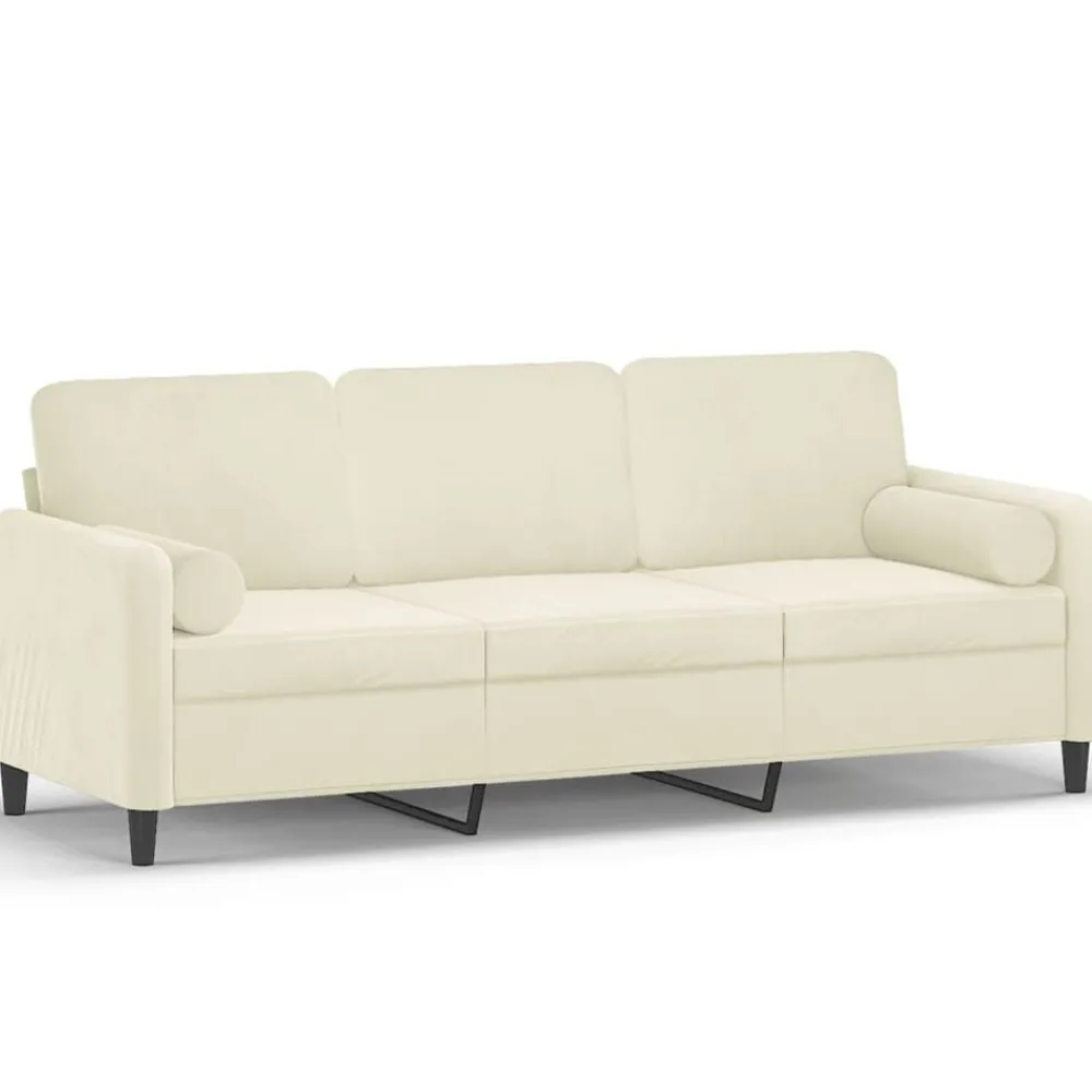 Banken*vidaXL Driezitsbank met sierkussens 180 cm fluweel crèmekleurig Crème