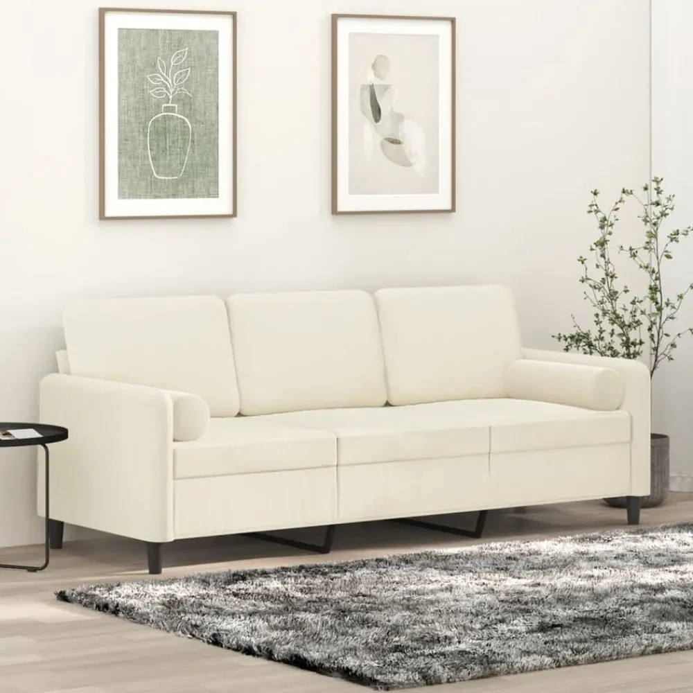 Banken*vidaXL Driezitsbank met sierkussens 180 cm fluweel crèmekleurig Crème