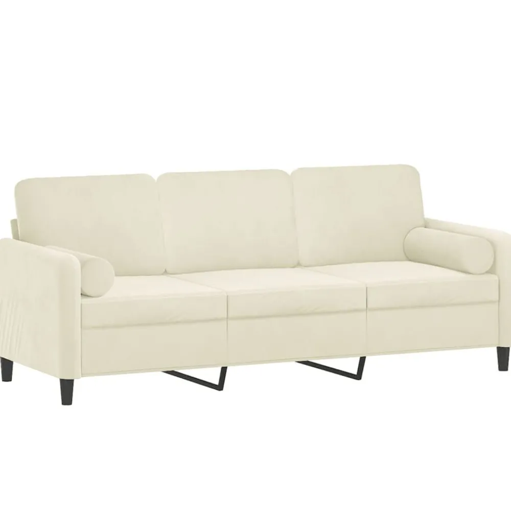 Banken*vidaXL Driezitsbank met sierkussens 180 cm fluweel crèmekleurig Crème