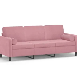 Banken*vidaXL Driezitsbank met sierkussens 180 cm fluweel Roze