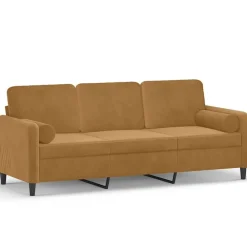 Banken*vidaXL Driezitsbank met sierkussens 180 cm fluweel Bruin