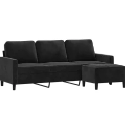 Banken*vidaXL Driezitsbank met voetenbank 180 cm fluweel Zwart