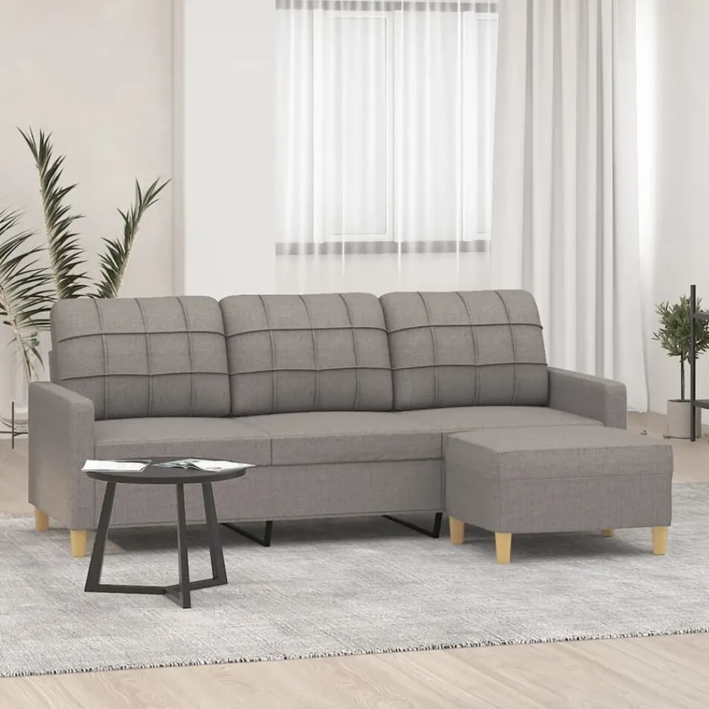 Banken*vidaXL Driezitsbank met voetenbank 180 cm stof Taupe