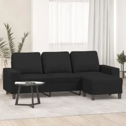 Banken*vidaXL Driezitsbank met voetenbank 180 cm stof Zwart
