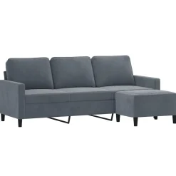 Banken*vidaXL Driezitsbank met voetenbank 180 cm fluweel Donkergrijs