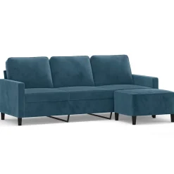 Banken*vidaXL Driezitsbank met voetenbank 180 cm fluweel Blauw