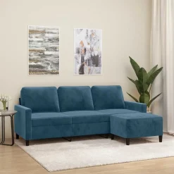 Banken*vidaXL Driezitsbank met voetenbank 180 cm fluweel Blauw