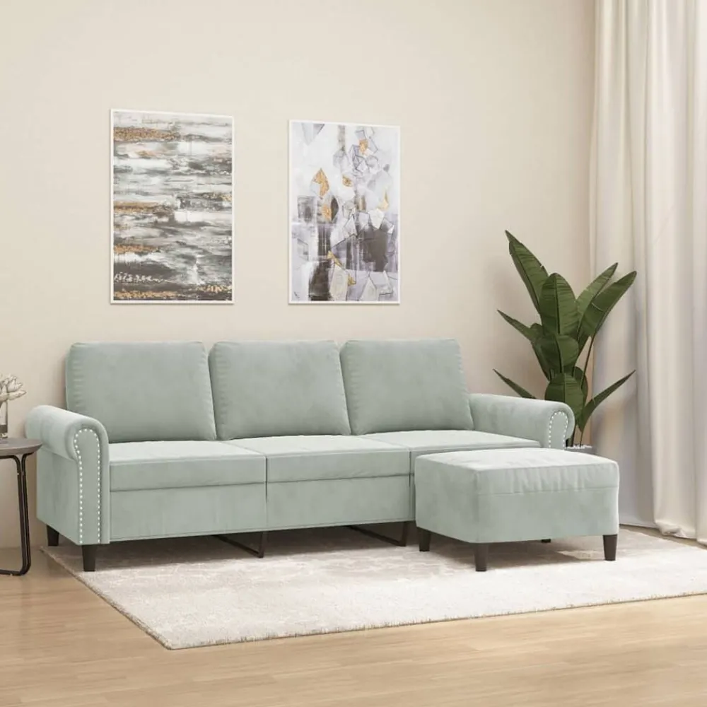 Driezitsbank met voetenbank 180 cm fluweel lichtgrijs>vidaXL Sale