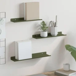 Boekenkasten & Wandplanken*vidaXL Drijvende plank 3 pcs Olijf Groen 40 x 9 x 2,5 cm Staal Olijfgroen