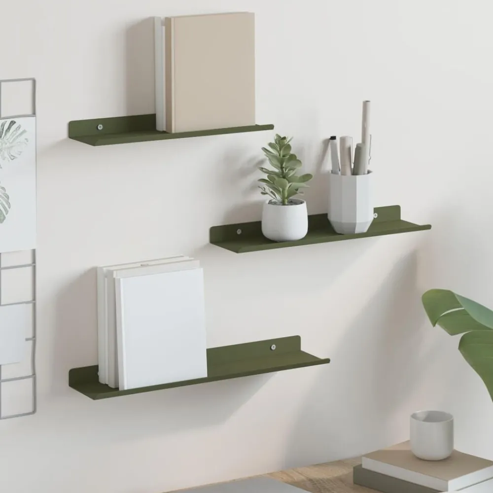 Boekenkasten & Wandplanken*vidaXL Drijvende plank 3 pcs Olijf Groen 40 x 9 x 2,5 cm Staal Olijfgroen
