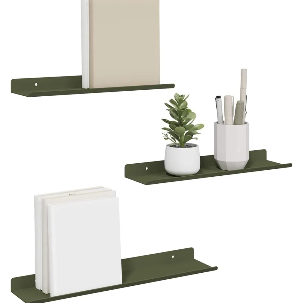 Boekenkasten & Wandplanken*vidaXL Drijvende plank 3 pcs Olijf Groen 40 x 9 x 2,5 cm Staal Olijfgroen
