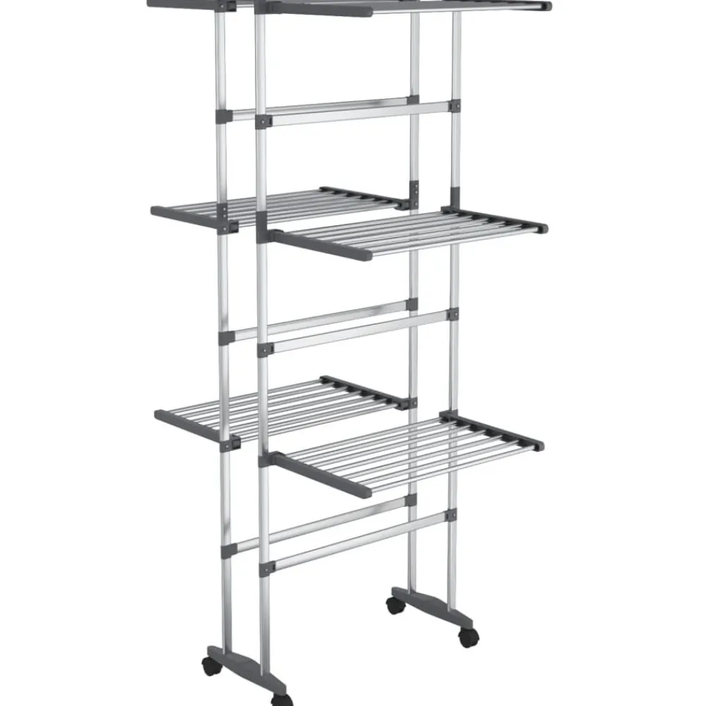 Droogrek 3-laags met wieltjes 60x70x129 cm zilverkleurig>vidaXL Online