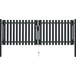 Dubbele poort met deur staal 300x75 cm antraciet>vidaXL New