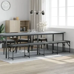Bankjes*vidaXL Eetkamerbank 248x32x45 cm staal en stof Donkergrijs