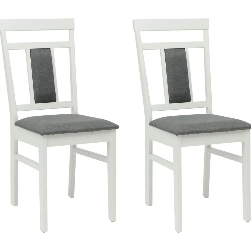 Stoelen*vidaXL Eetkamerstoel 2 pcs Massief Rubberhout Wit en grijs
