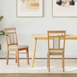 Stoelen*vidaXL Eetkamerstoel 2 pcs Massief Rubberhout Natuurlijk en licht