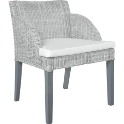 Stoelen*vidaXL Eetkamerstoel met kussen natuurlijk rattan Grijs