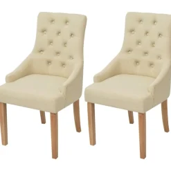 Stoelen*vidaXL Eetkamerstoelen 2 st stof crèmekleurig Cr&egrave;me