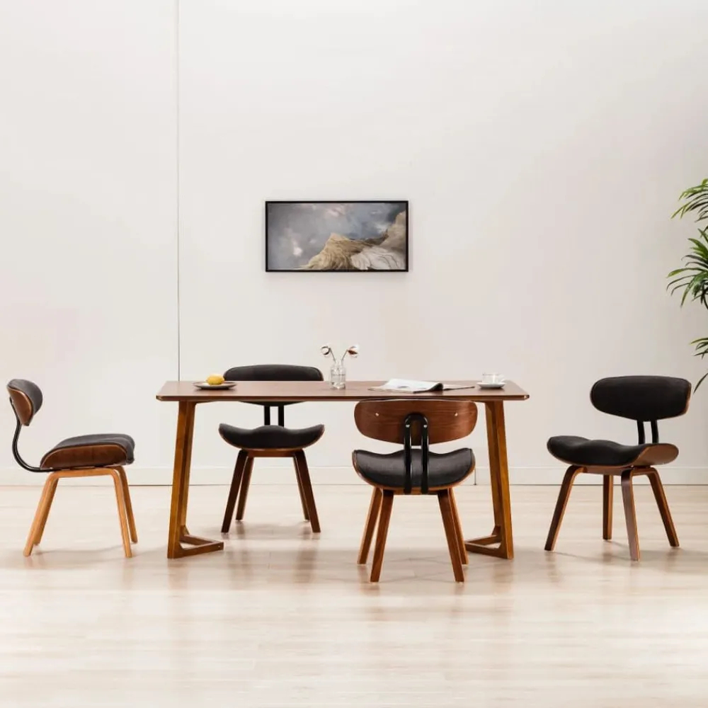 Stoelen*vidaXL Eetkamerstoelen 4 st gebogen hout en stof Grijs