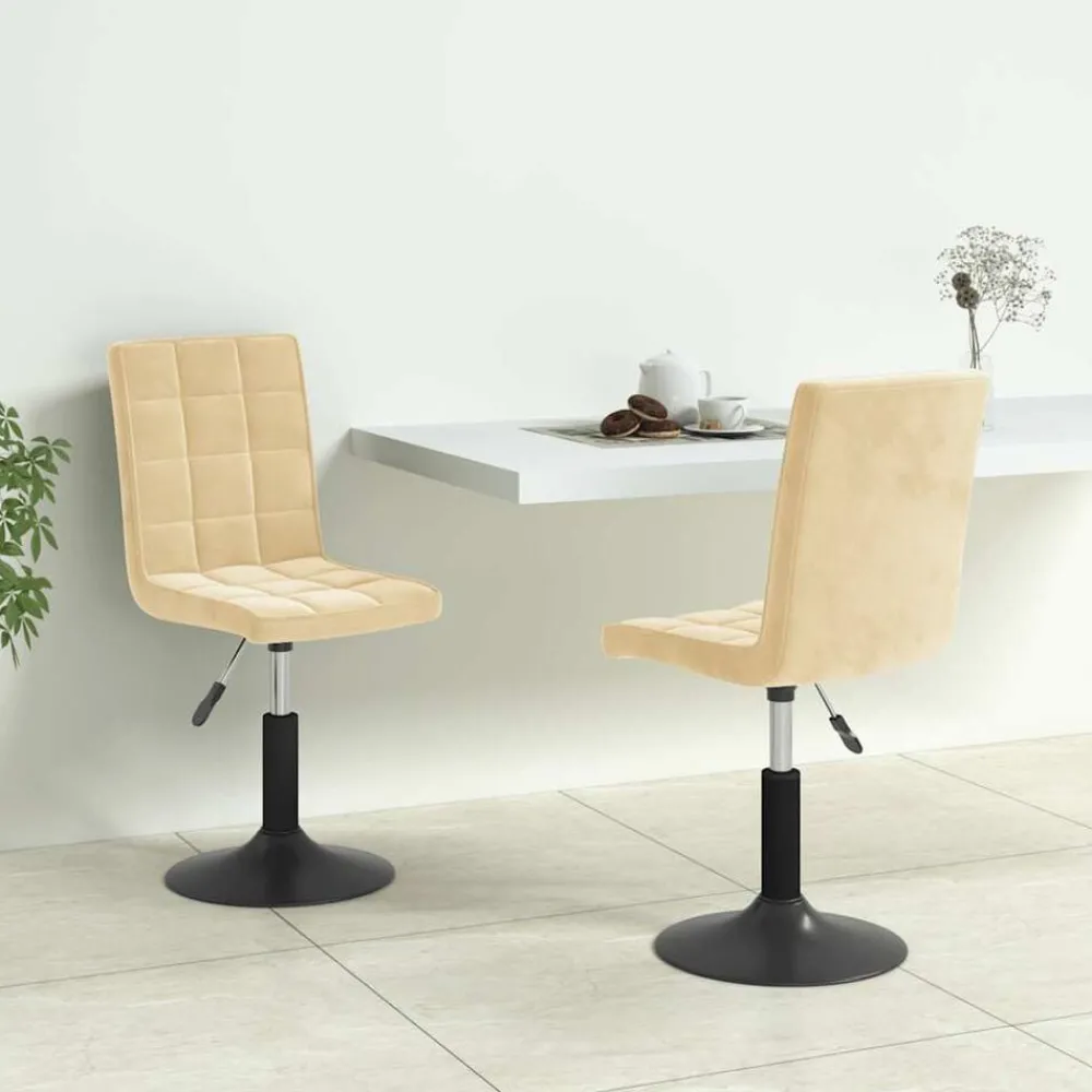 Stoelen*vidaXL Eetkamerstoelen draaibaar 2 st fluweel crèmekleurig Crème