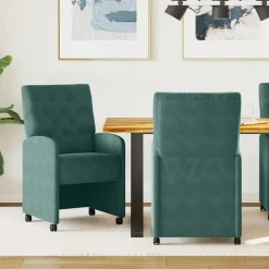 Stoelen*vidaXL Eetkamerstoelen met Wieltjes 2 pcs 58 x 67 x 97 cm Donkergroen