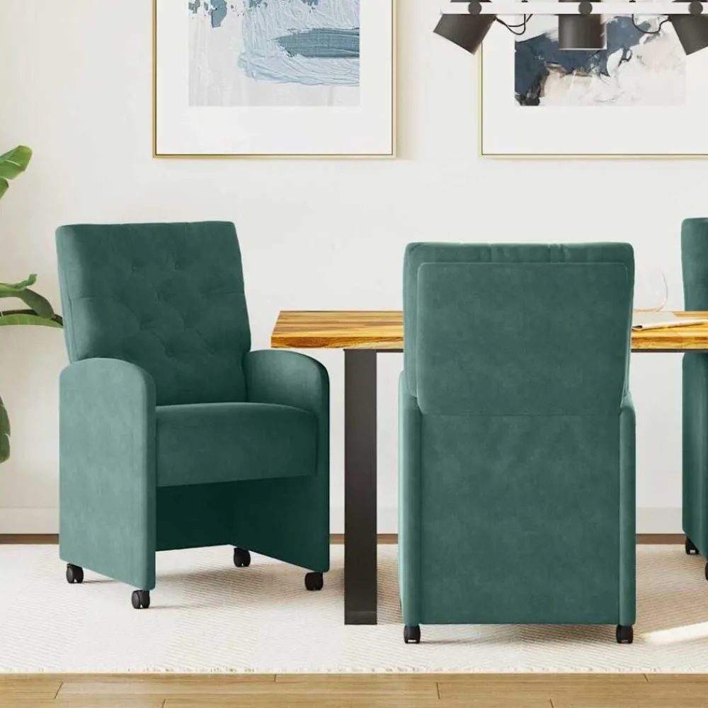 Stoelen*vidaXL Eetkamerstoelen met Wieltjes 2 pcs 58 x 67 x 97 cm Donkergroen