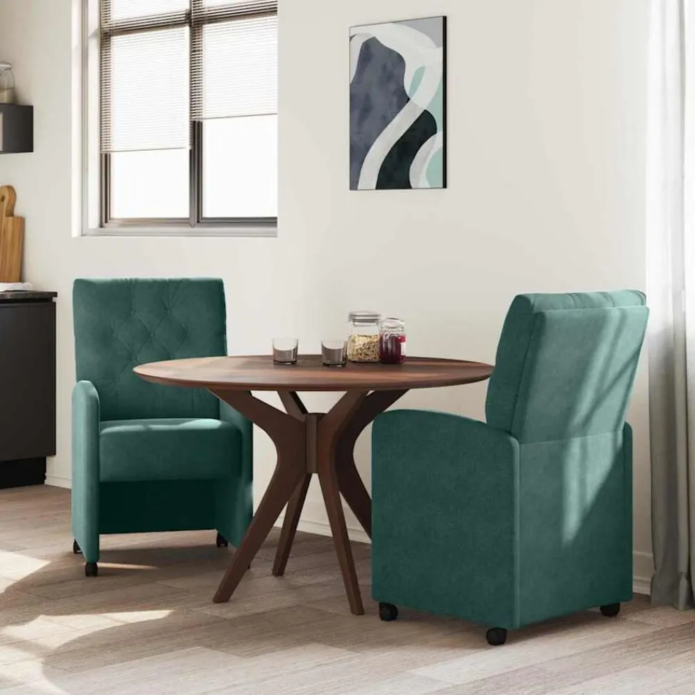 Stoelen*vidaXL Eetkamerstoelen met Wieltjes 2 pcs 58 x 67 x 97 cm Donkergroen