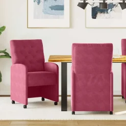 Stoelen*vidaXL Eetkamerstoelen met Wieltjes 2 pcs 58 x 67 x 97 cm Wijnrood