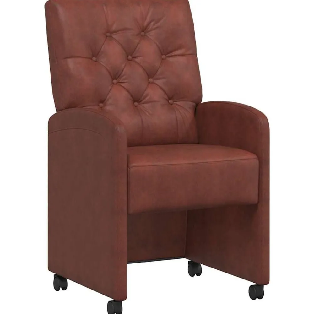 Stoelen*vidaXL Eetkamerstoelen met Wieltjes 2 pcs Kunstleer Glanzend bruin