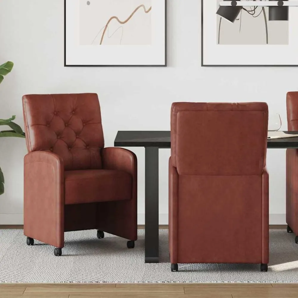 Stoelen*vidaXL Eetkamerstoelen met Wieltjes 2 pcs Kunstleer Glanzend bruin