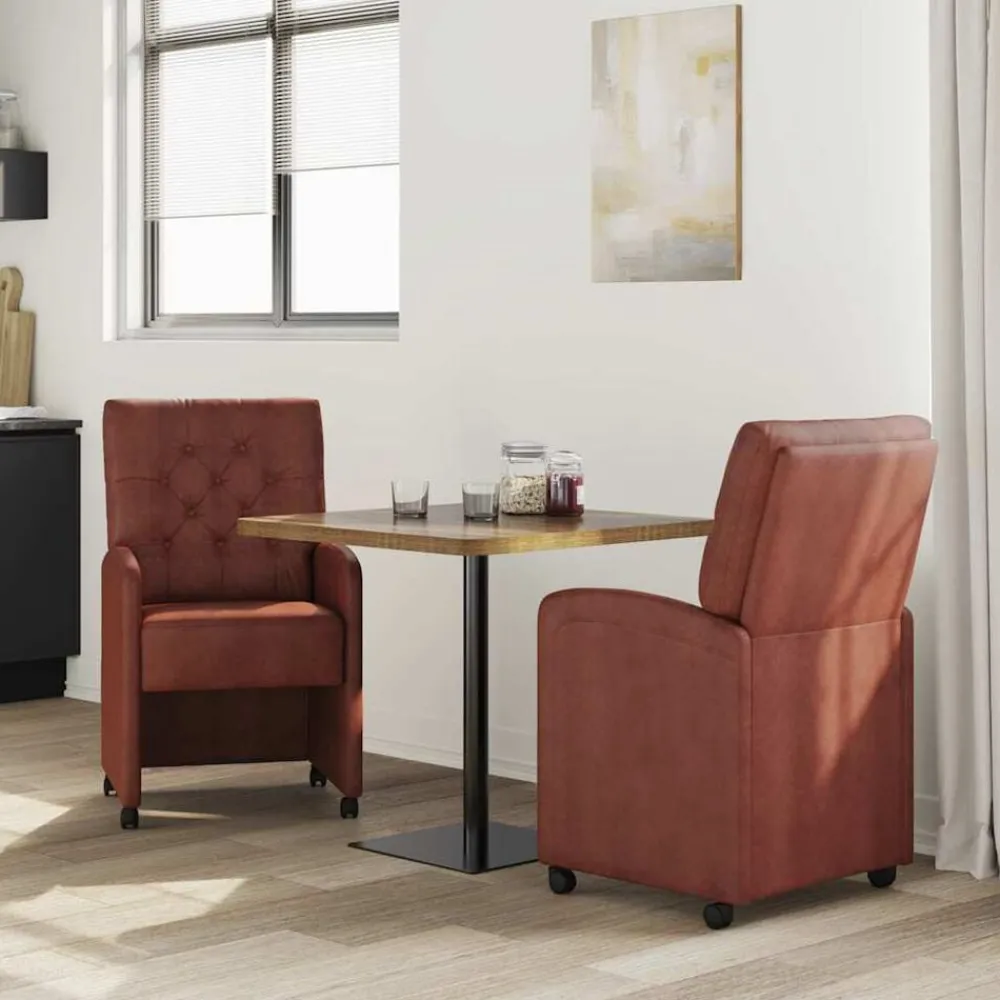 Stoelen*vidaXL Eetkamerstoelen met Wieltjes 2 pcs Kunstleer Glanzend bruin