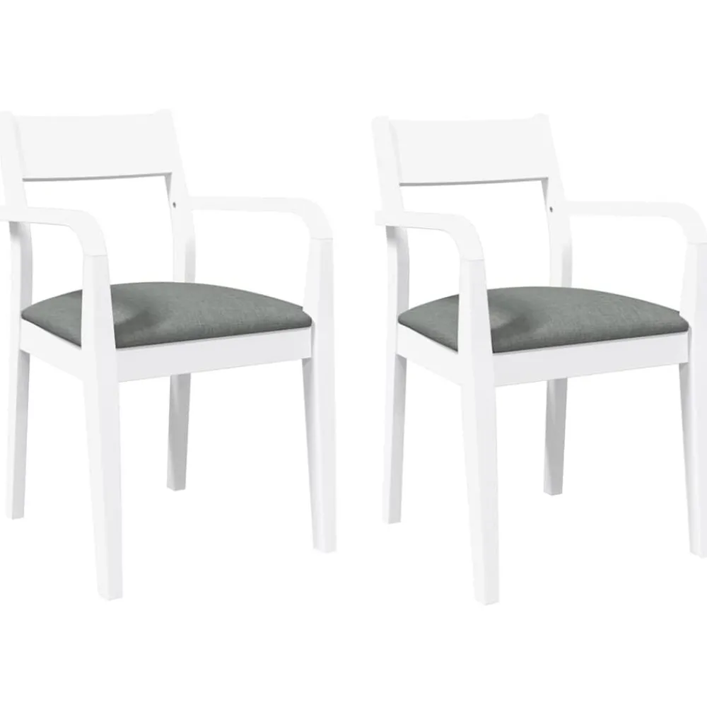 Stoelen*vidaXL Eetkamerstoelen met kussens 2 st massief hout rubber wit Wit en grijs
