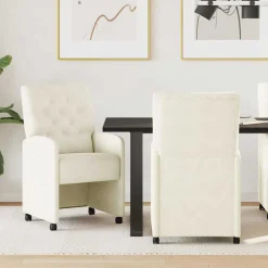 Stoelen*vidaXL Eetkamerstoelen met Wieltjes 2 pcs Crème 58 x 67 x 97 cm Cr&egrave;me