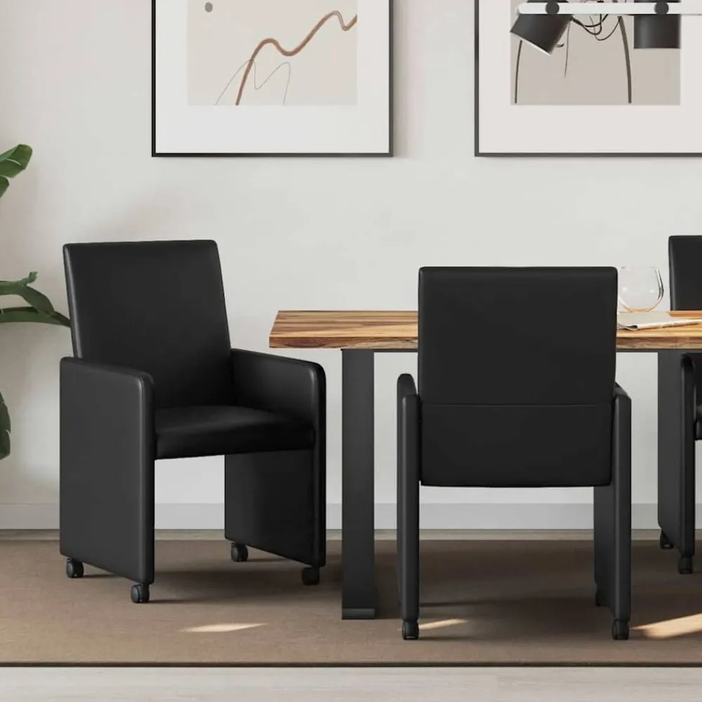 Stoelen*vidaXL Eetkamerstoelen met Wieltjes 2 pcs 57 x 66 x 94 cm Zwart