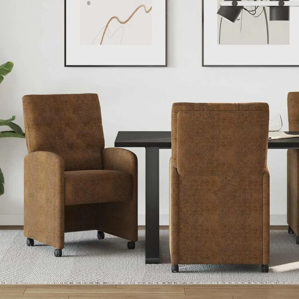 Stoelen*vidaXL Eetkamerstoelen met Wieltjes 2 pcs 58 x 67 x 97 cm Bruin