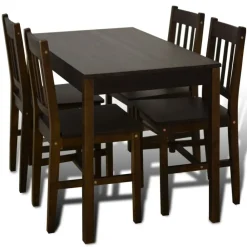 Meubelsets*vidaXL Eettafel met 4 stoelen hout bruin Donkerbruin