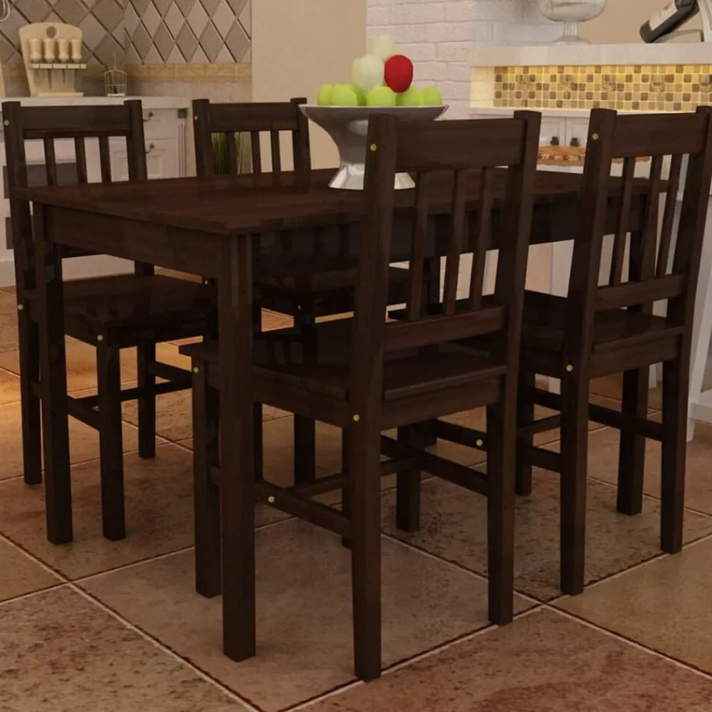 Meubelsets*vidaXL Eettafel met 4 stoelen hout bruin Donkerbruin