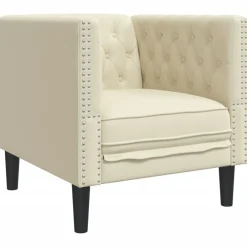 Banken*vidaXL Fauteuil Chesterfield-stijl kunstleer crèmekleurig Cr&egrave;me