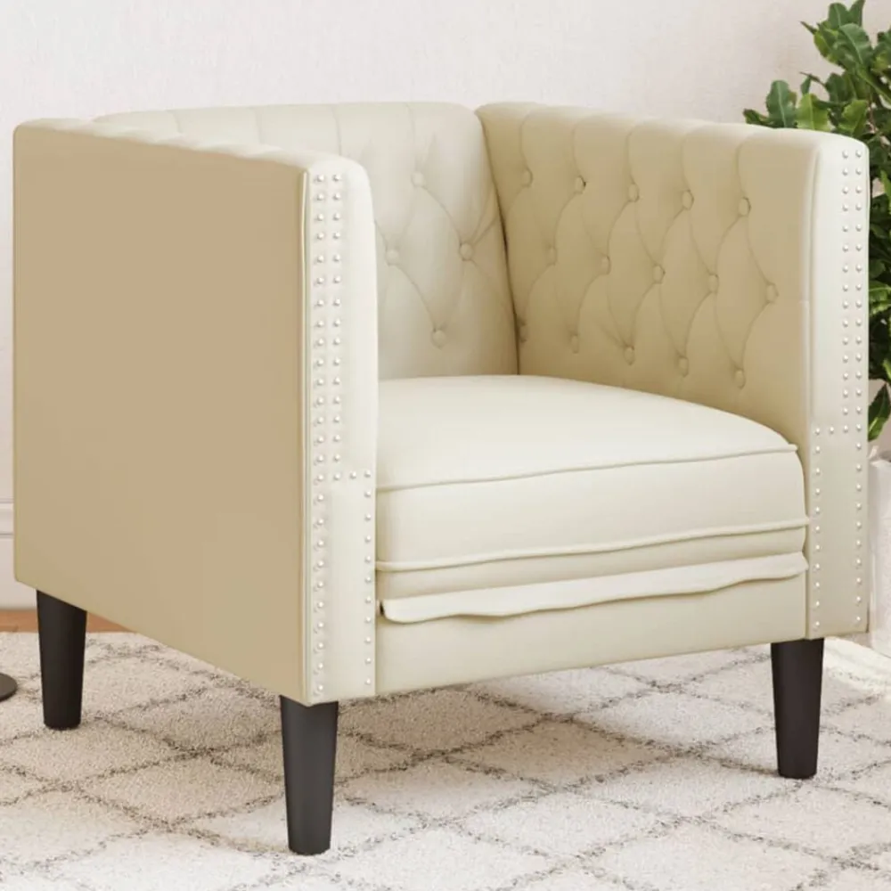 Banken*vidaXL Fauteuil Chesterfield-stijl kunstleer crèmekleurig Crème