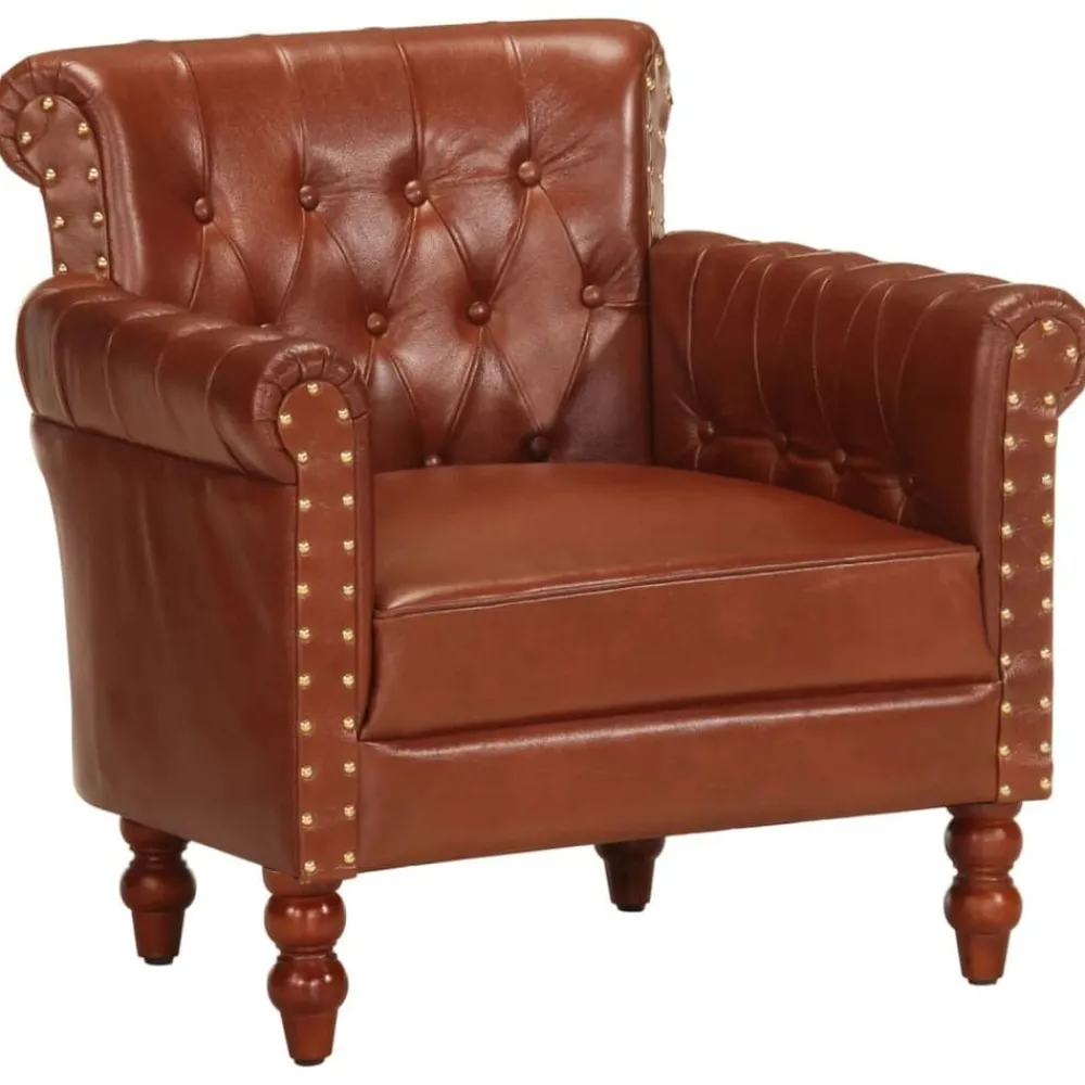 Stoelen*vidaXL Fauteuil echt geitenleer Bruin