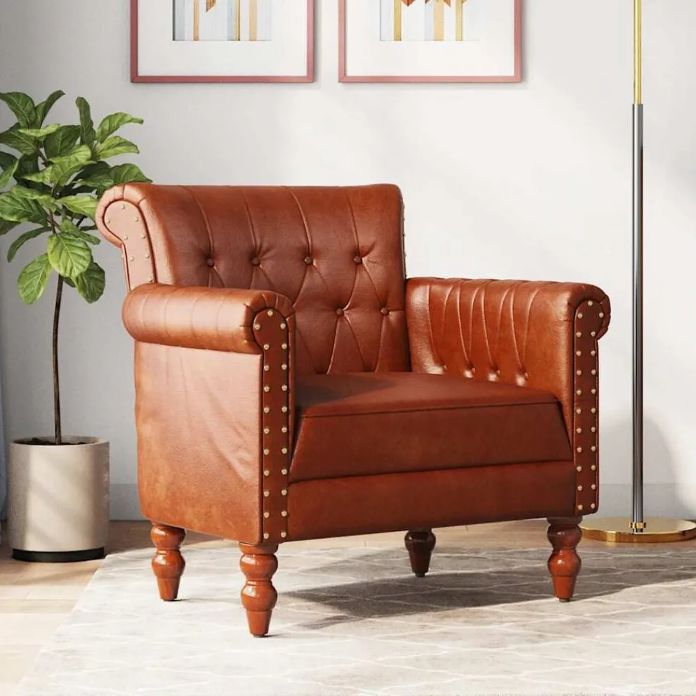 Stoelen*vidaXL Fauteuil echt geitenleer Bruin