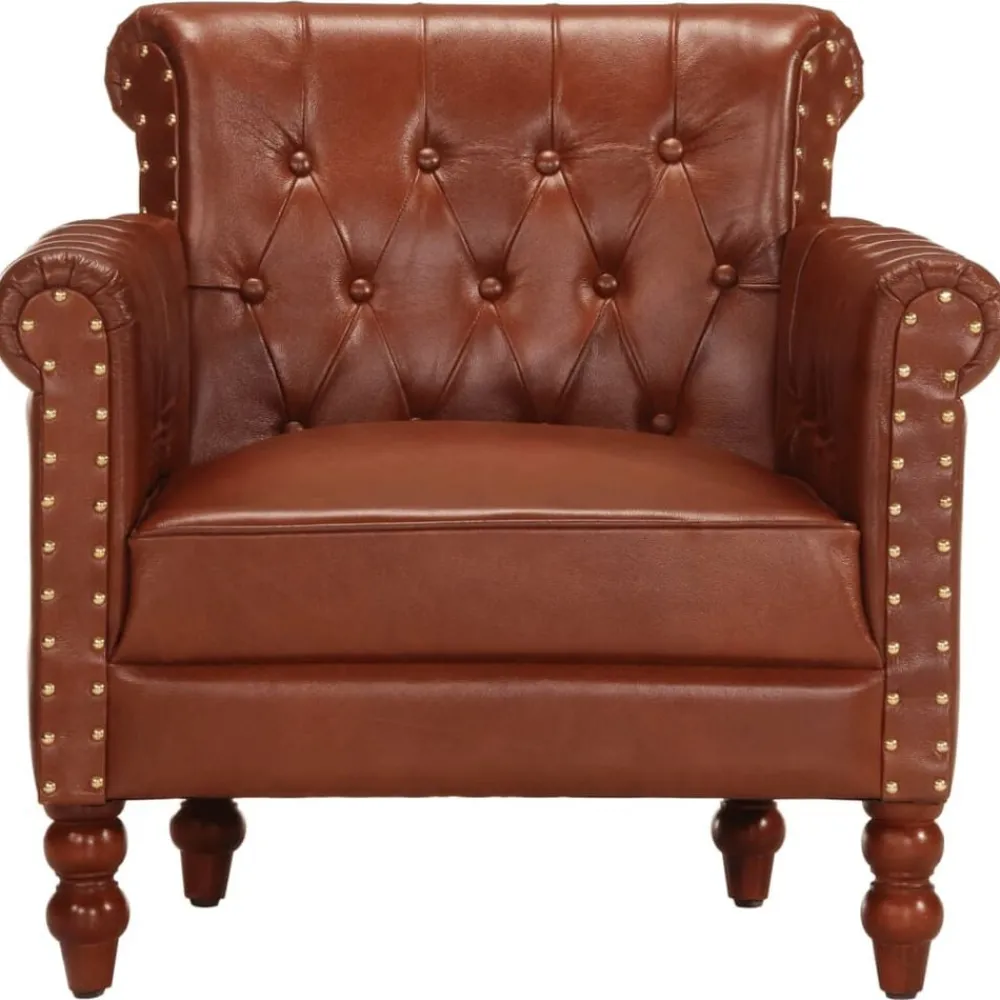 Stoelen*vidaXL Fauteuil echt geitenleer Bruin